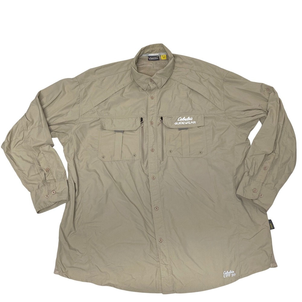 Cabela's Guidewear UPF 50 Fishing Shirt 2XL Tall Tan Vented Long Sleeve